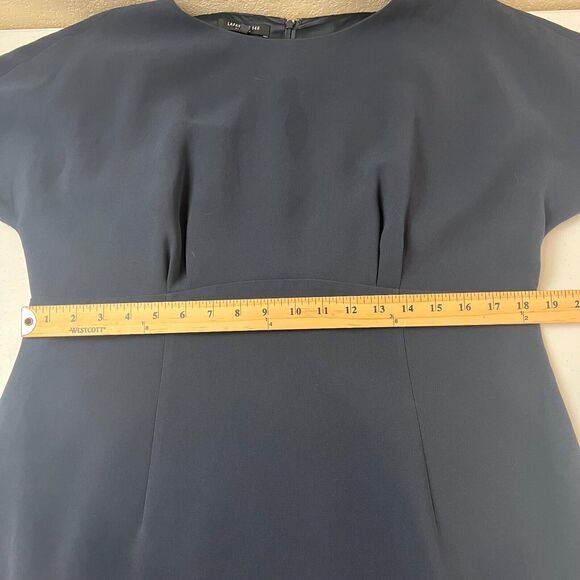La‎ Fayette 148 New York Marion Sheath Dress Sz 14 Navy Crepe Cap Sleeves Career - Picture 9 of 10